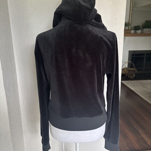 Juicy Couture Black Velour Cropped Tracksuit Jacket Zip Up Hoodie Size Medium - Picture 4 of 8